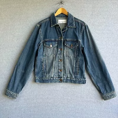 Raey Denim Jacket Womens Sz 14 Blue Washed Button Up Relaxed Fit 100% Cotton • $69.99