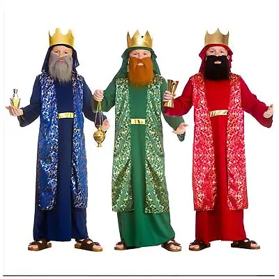 Kids Wise Man Costume Nativity School Play Fancy Dress Robe Gold Crown • £12.09