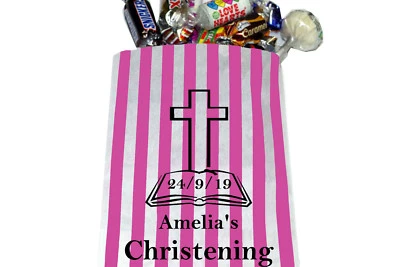 £2.25 • Buy Personalised Christening Sweet Bags, Candy Striped Sweet Bags Christening Party