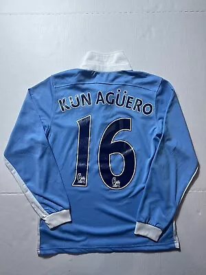 Kun Auguero #16 Manchester City 2015 Futbol Shirt Soccer Jersey Nike Longsleeve • $65