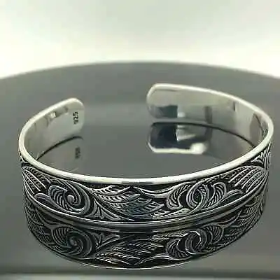 Men Silver Cuff Bracelet  Silver Embroidered Bracelet  Adjustable Bracelet • $105