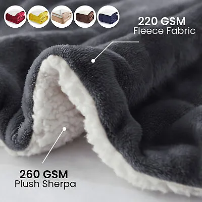 £15.99 • Buy Reversible Sherpa Fleece Blanket Fluffy Soft Warm Large Sofa Bed Throw Blankets 