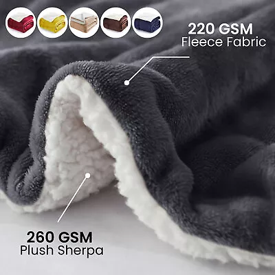 £10.99 • Buy Reversible Sherpa Fleece Blanket Fluffy Soft Warm Large Sofa Bed Throw Blankets 