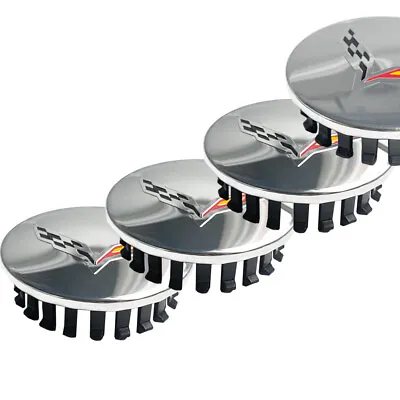 $19.89 • Buy 4pcs For 14-19 Corvette Crossed Flags 68m Chrome Wheel Rim Center Hub Cap