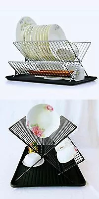 Folding Dish Rack Kitchen Drainer 2 Tier Drying Organizer Black Silver Au Stock  • $38.80