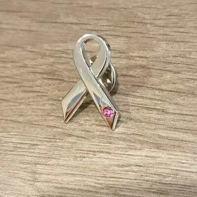 Cancer Remembrance Ribbon Pin Badge With Pink Gem. B015 • £1.49