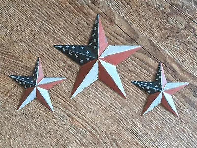 Set Of 3 ~ 5.5  / 3.5  AMERICAN FLAG BARN STAR Metal Tin Primitive Country • $12.49