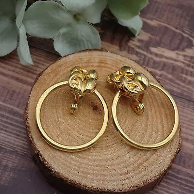 Vintage Gold Tone Monet Hoop Dangle Chain Top Clip Earrings • $19.95