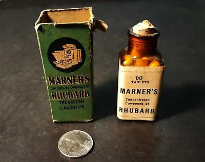 Vintage MARNERS RUBARB LAXATIVE Labeled Cork Top Bottle With Contents And Flyer • $14