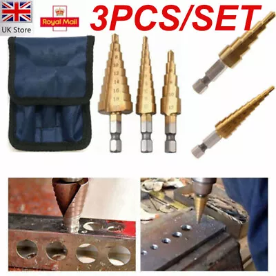 HSS Step Taper Drill Titanium Bits 3pcs Set Hole Knives 4-20mm Metal Cutter Tool • £6.59