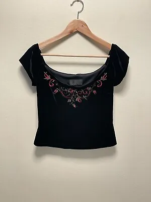 Jessica McClintock Millenium 2000 Cropped Top Womens L? Black Embroidered Y2K • $26.69