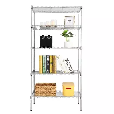 Adjustable Height 5 Tier Metal Storage Rack Shelves Kitchen Storage Standing • $38.99