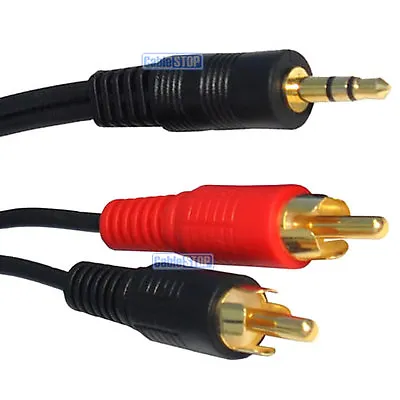 10 METRES 3.5mm Mini Stereo Jack Plug To 2 RCA Phono PC TV Laptop Audio Lead 10M • £4.95