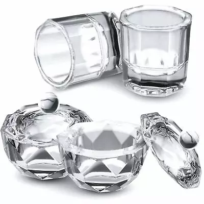 2Pc Nail Art Acrylic Liquid Powder Dappen Dish Clear Glass Nail Crystal Bowl Cup • $6.99