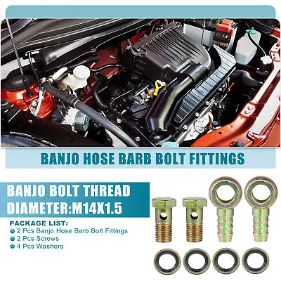 Banjo Bolt M14x1.5 14mm Car Banjo Hose Barb Bolt Fittings Adapter (Set Of 2) • $14.72
