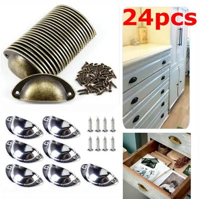 24Pcs Cupboard Door Cabinet Cup Drawer Furniture Antique Pull Shell Handle UK • £6.89