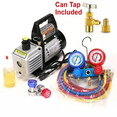 $105.95 • Buy Manifold Gauge Set Combo 3 CFM Air Vacuum Pump HVAC + R134A Kit AC A/C