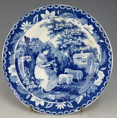 £34 • Buy Antique Pottery Pearlware Blue Transfer Shepherd Eel Or Cockle Plate 1825