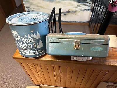 Vintage Fishing Gear BUNDLE Old Pal Tackle Box And Blue Waters Minnow Bucket  • $34