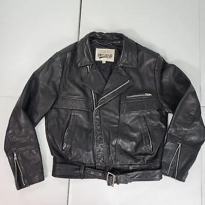 Vintage Open Road Men 40 Black Leather Motorcycle/Biker Jacket Belted/Asymmetric • $49.99