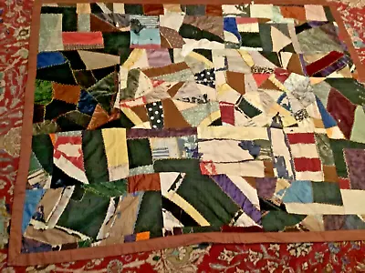 Vintage Antique Crazy Patch Quilt  Embroidery Stitched Early 1900s S 48” X 60 • $50