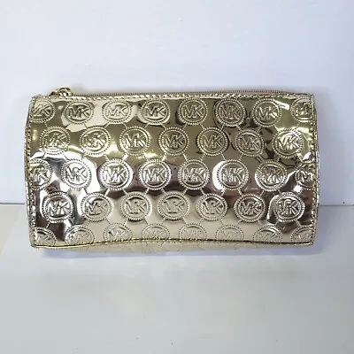 Michael Kors Cosmetic Case Pouch Medium Bag Logo Gold Metalic Zip Around Glam • $30
