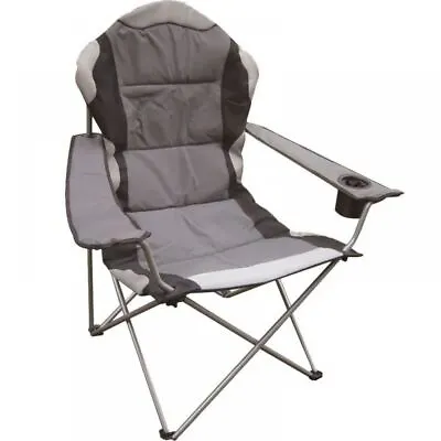 Deluxe Folding Camping Chair Grey Black Fishing Picnic Beach Garden Patio Seat • £19.99