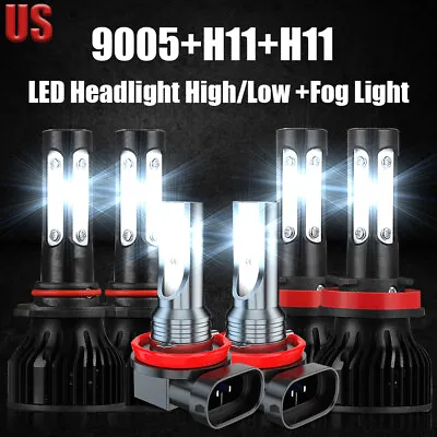 6 Combo 9005+H11+H11 LED Headlight Kit Fog Light Bulbs High Low Beam 6K White • $31.99