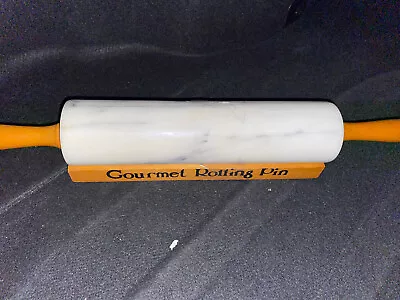 Marble Gourmet Rolling PIN With Wood Cradle Stand Gray Kitchen Vintage Stone • $27