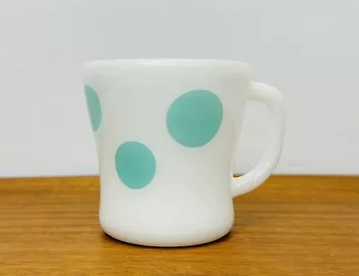 Vintage Federal Glass Turquoise Polka Dots Mug HTF Milk Glass Retro • $69