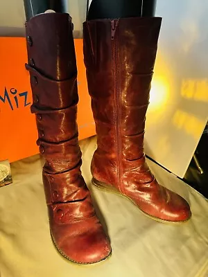 Mix Mooz NY Burgundy Red Bloom Ruffle Victorian Style Bobbi Tall Boot Size 8.5 • $100