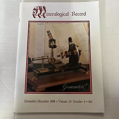 The Mineralogical Record Magazine Vol 29- Number 6- Nov-Dec 1998 • $25.89