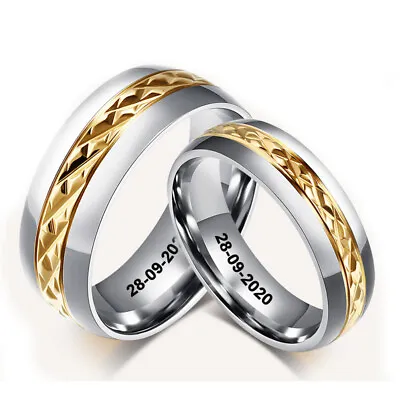 Personalized Engraving ID Couple Men Women Wedding Ring Eternity Promise Fashion • £4.78
