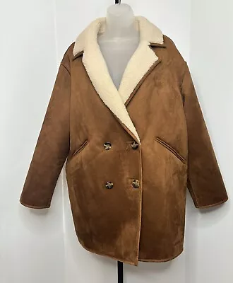 MNG Mango Oversized Faux Shearling Coat Brown Size Large Faux Suede • $74.97