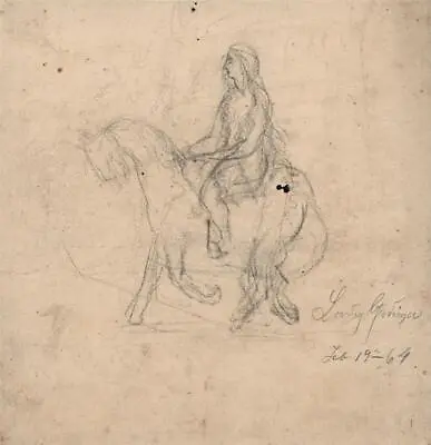 ELMA MARY GOVE (1832-1921) - Pencil Drawing LADY ON HORSE 1864 - AMERICAN ARTIST • £50
