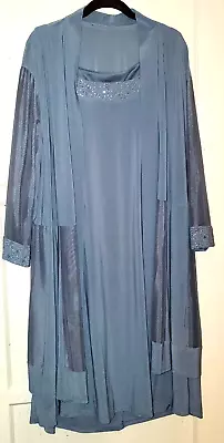 Vintage 1980’s Style Steel Gray Cocktail Dress And Cover Up Jacket 50  Bust XL • $12.99