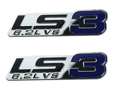 $12.17 • Buy 2pcs LS3 6.2L V8 3D Emblem Engine Fender Door Trunk Dash Badge Chrome Blue