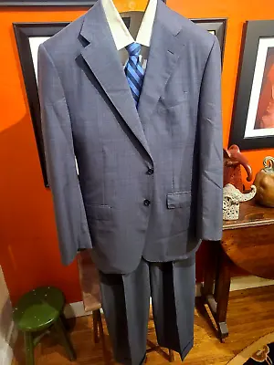 Corneliani 16.2 Micron Superfine Wool Check Suit Gray / Blue Pick Stitch 44L • $93.75