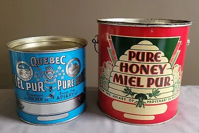 2 Vintage Canadian Graphic Honey Tin Cans Quebec 1924 & Nice Beehive FREE S/H! • $109.29