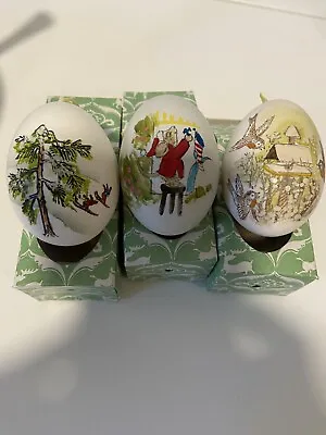 Vintage Real Blown Chicken Eggs 3 Hand Painted Decorated Ornaments. Easter. • $18