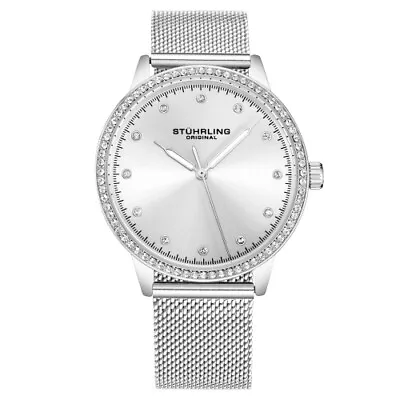 Stuhrling 3904 1 Vogue Quartz Crystal Accented Mesh Bracelet Womens Watch • $69.99