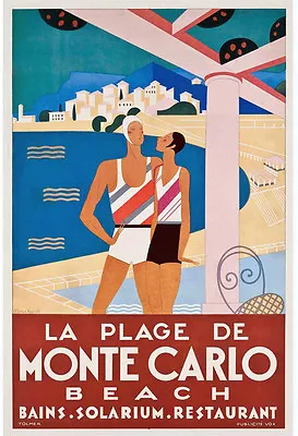 Size Poster  For Frame Print Vintage Art Monte Carlo • $25.97