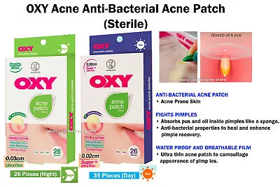 OXY Anti Bacterial Acne Patch Sterile Double Action Absorbs Oil For Day & Night • $376.32