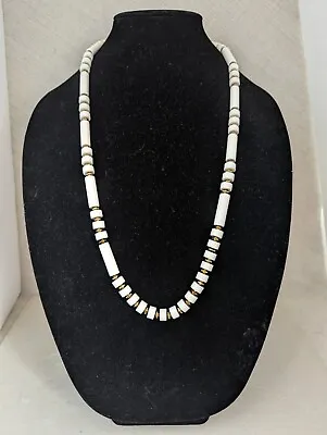 Vintage Monet White Resin Tubular Bead 32  Necklace Gold Long New Years Eve Part • $24.95