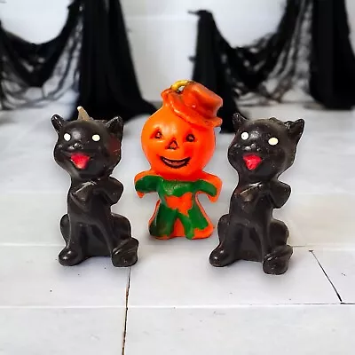 Vintage Gurley Brand Halloween Novelty Candles Set/3 Black Cats & Pumpkin Man • $48