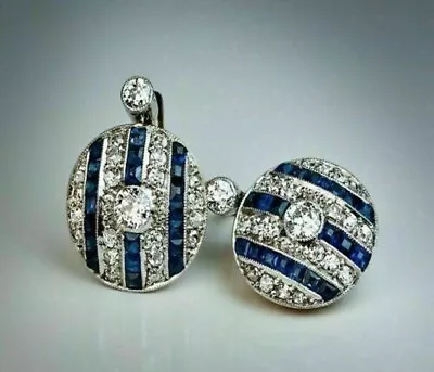 2.20Ct Round Cut Certified Lab Created Sapphire Earrings 14K White Gold Plated • $163.07