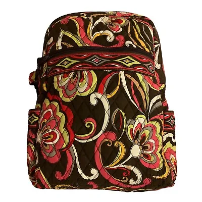 Vera Bradley Puccini Backpack Purse Quilted Brown Floral Pockets Organizer • $21.99