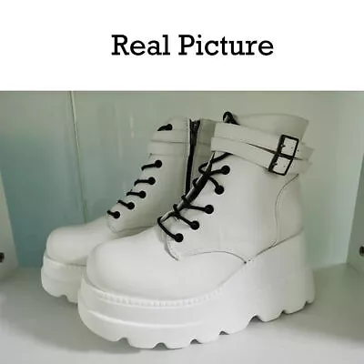 Fashion Womens Punk Gothic Shoes Wedge Heels Platform Zipper Lace Up Ankle Boots • $42.71