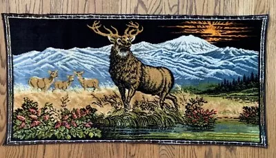 Deer Elk Stag Velvet Wall Hanging Tapestry Hunting Nature Cabin  20” X 38” VTG • $21.95