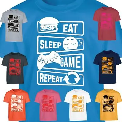 Eat Sleep Game Repeat Kids T-Shirt Gamers X-box Playstation Gaming Tee Top Gift • £7.99